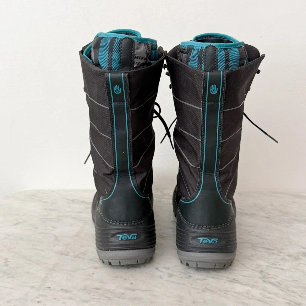 Teva Jordanelle Winter Boots Thinsulate Insulated Black Teal 9 Tall Lace Up
